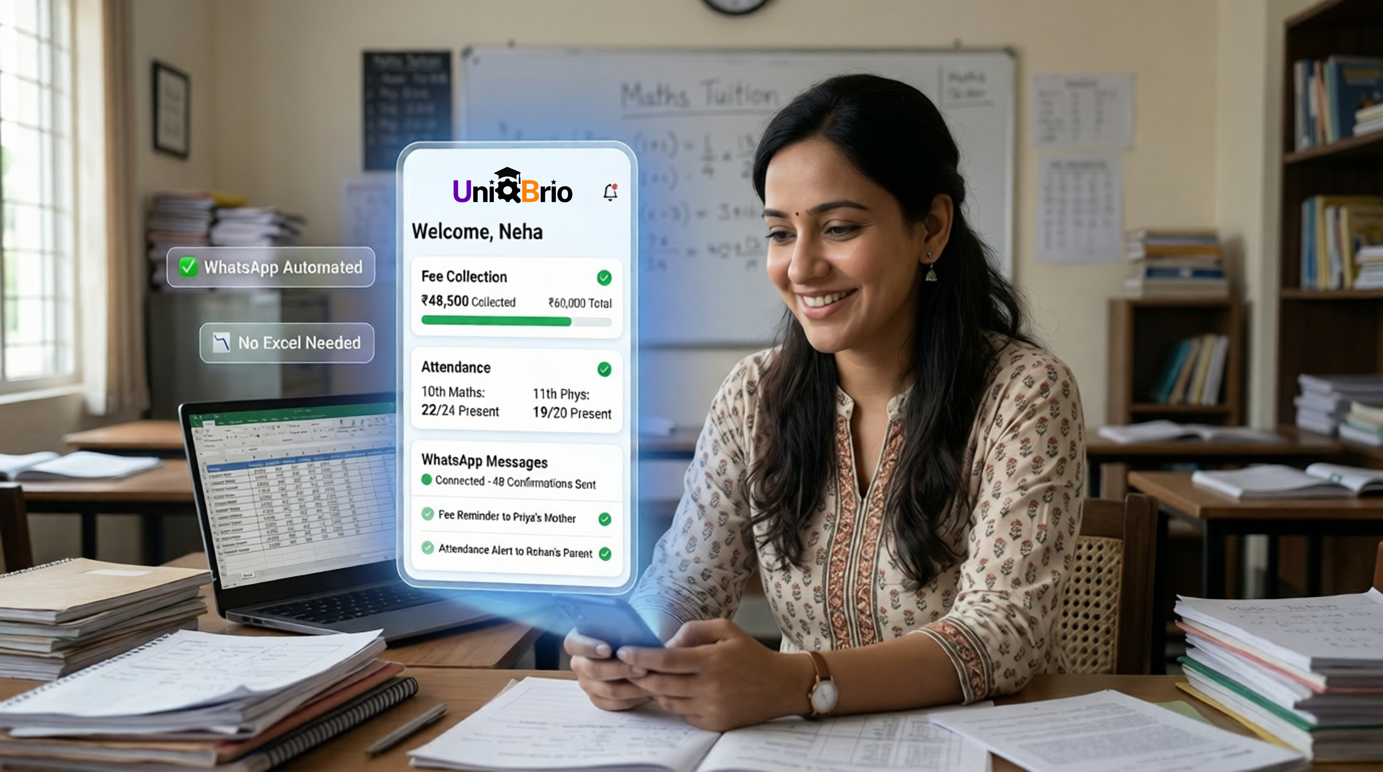 UniqBrio academy management app interface