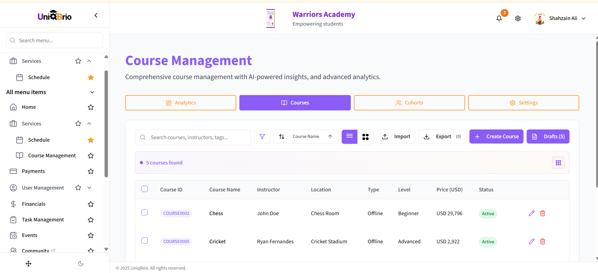 UniqBrio Course Management